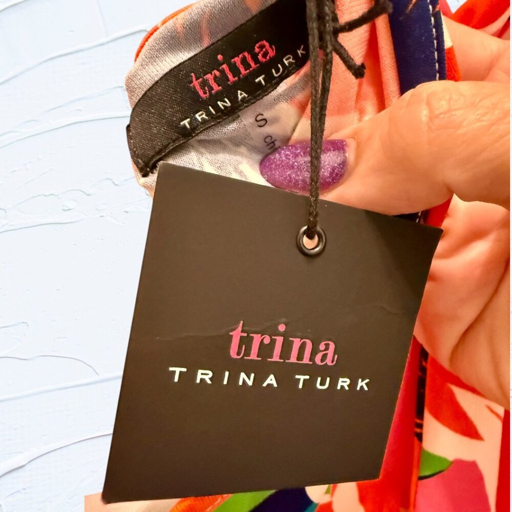 TRINA TURK mini floral halter dress Sz. S tropical botanical summer spring - Picture 5 of 5